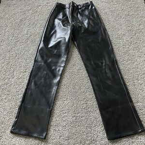 Vintage Highway Dress Pants Juniors 7 Black Faux Leather Straight Leg Pockets
